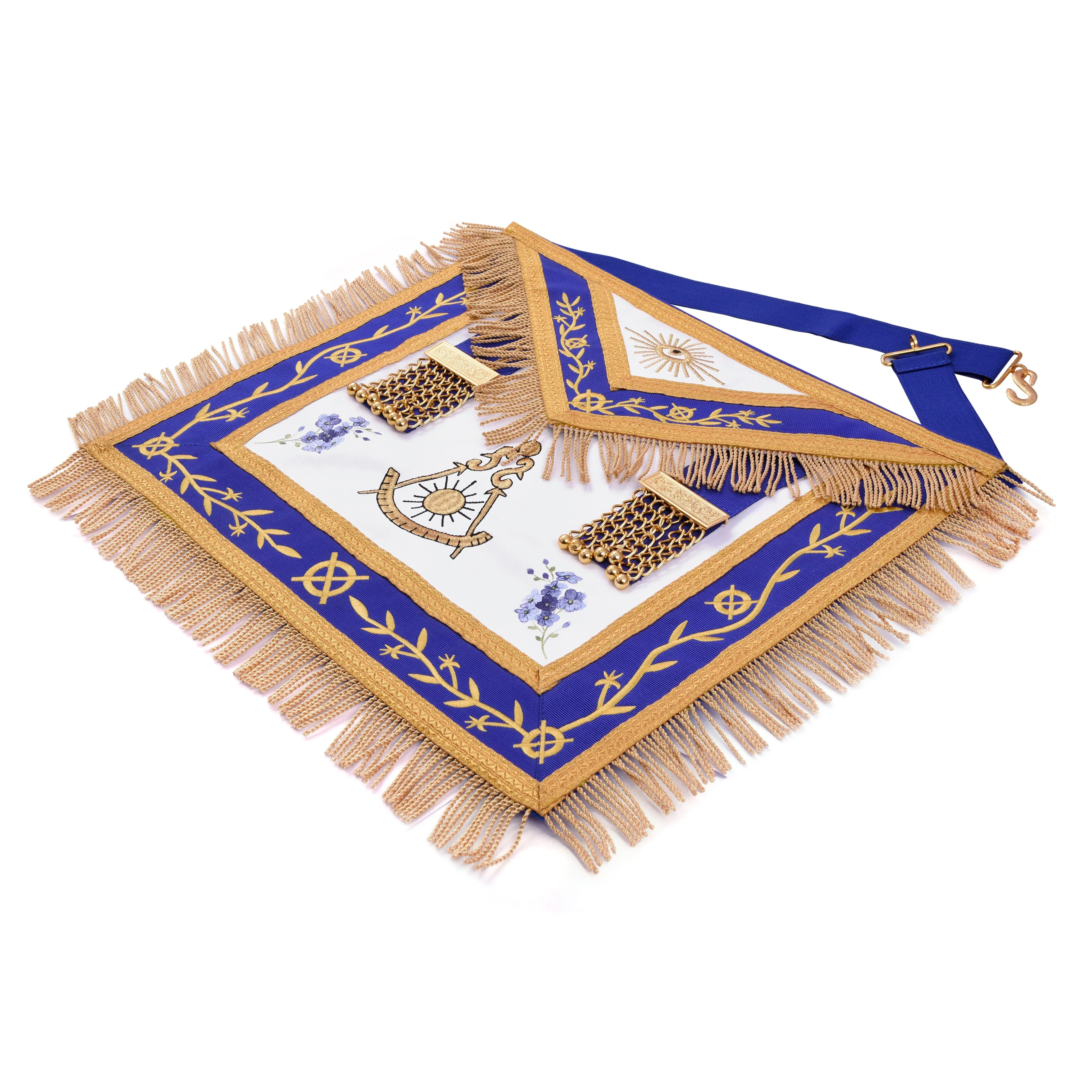 Past Master Blue Lodge California Regulation Apron - Gold Bullion With Golden Braid Fringe