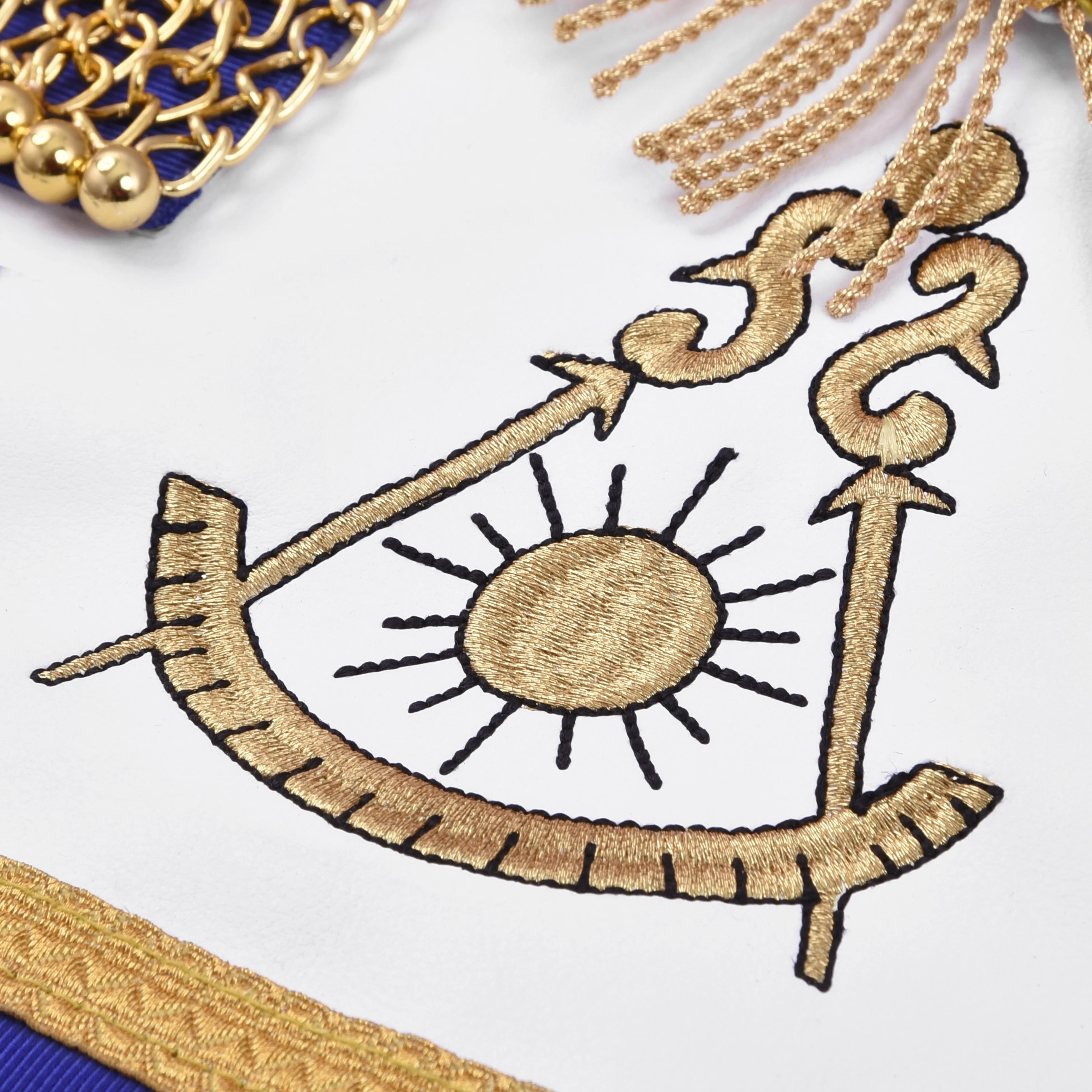 Past Master Blue Lodge California Regulation Apron - Gold Bullion With Golden Braid Fringe