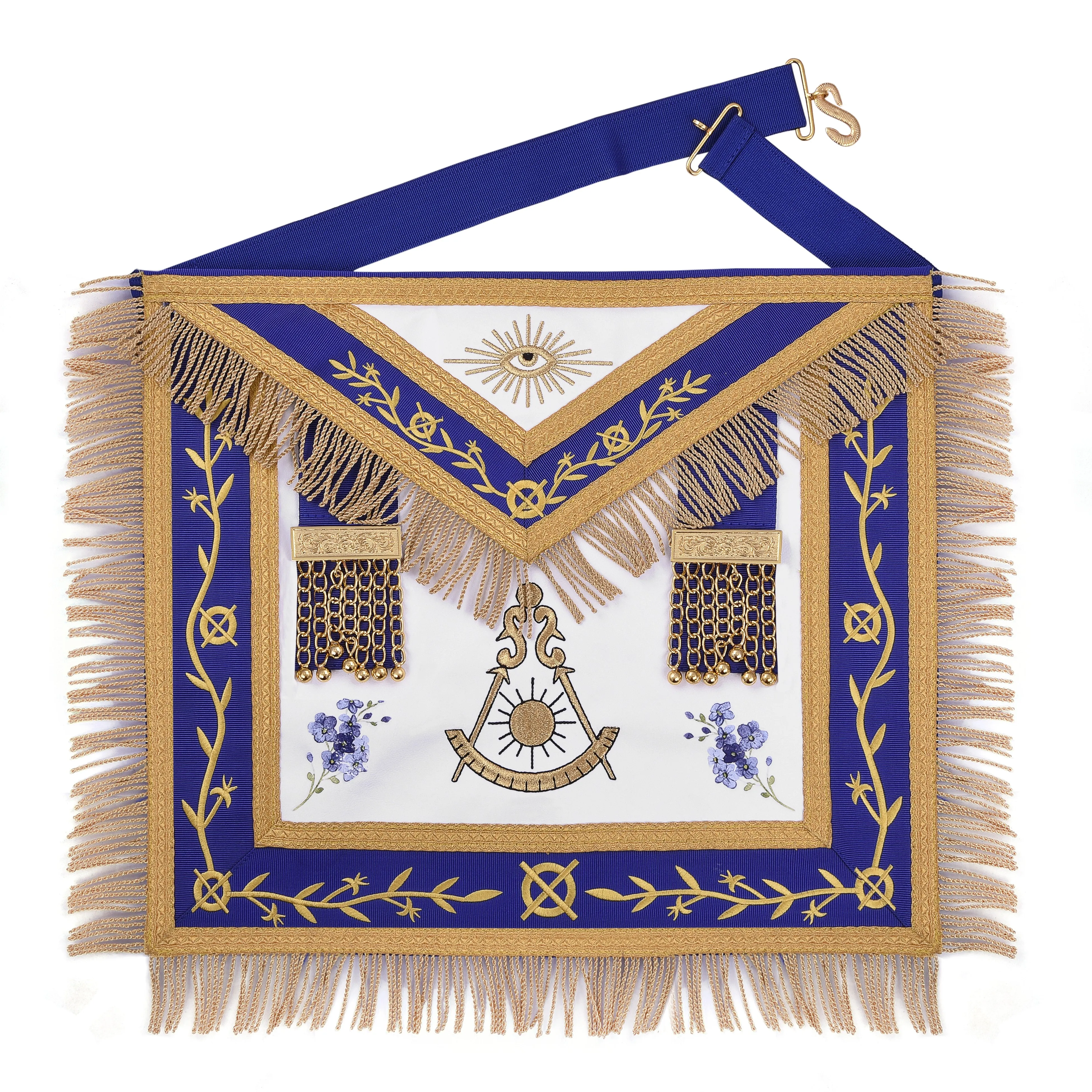 Past Master Blue Lodge California Regulation Apron - Gold Bullion With Golden Braid Fringe