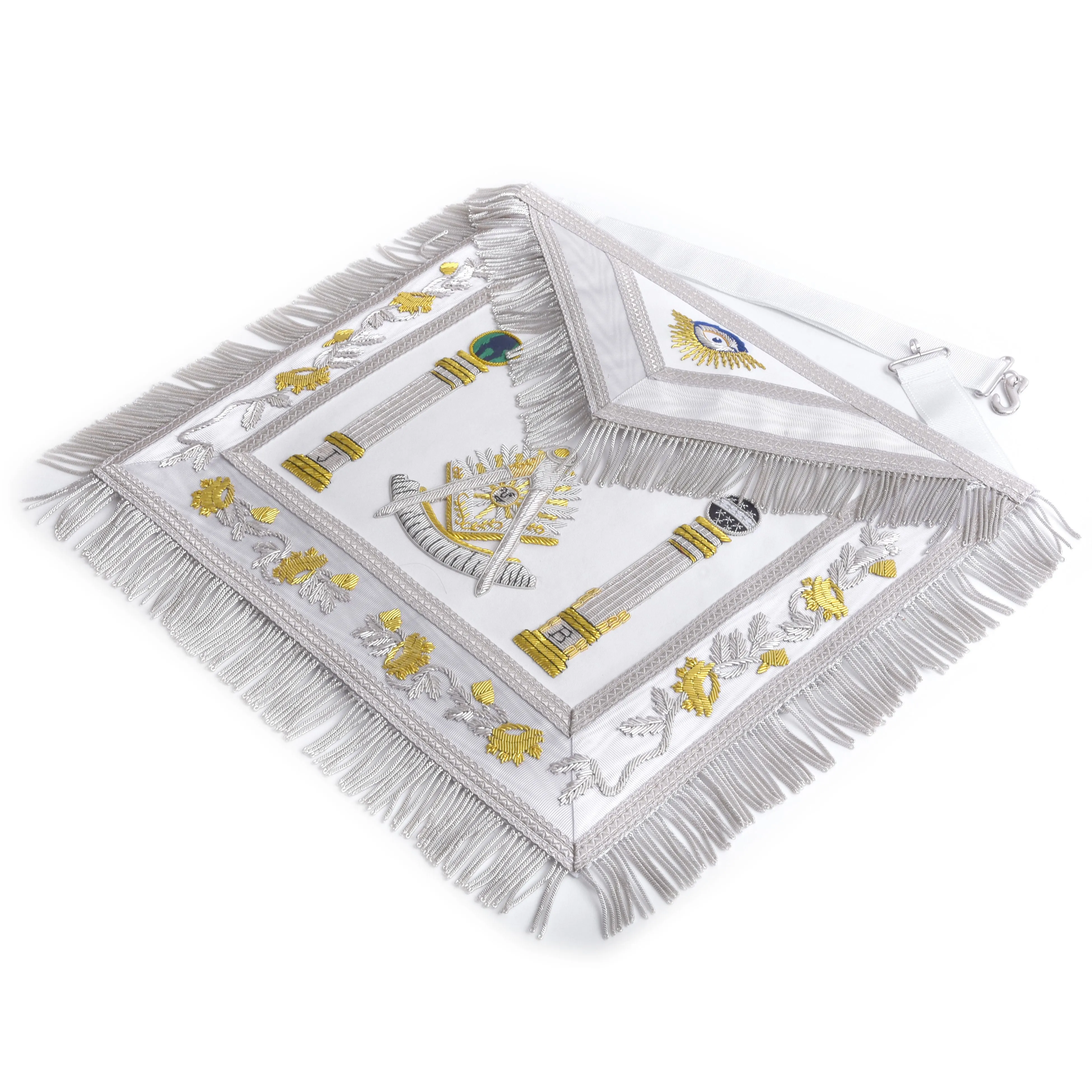 Past Master Blue Lodge California Regulation Apron - White & Gold With Pillars