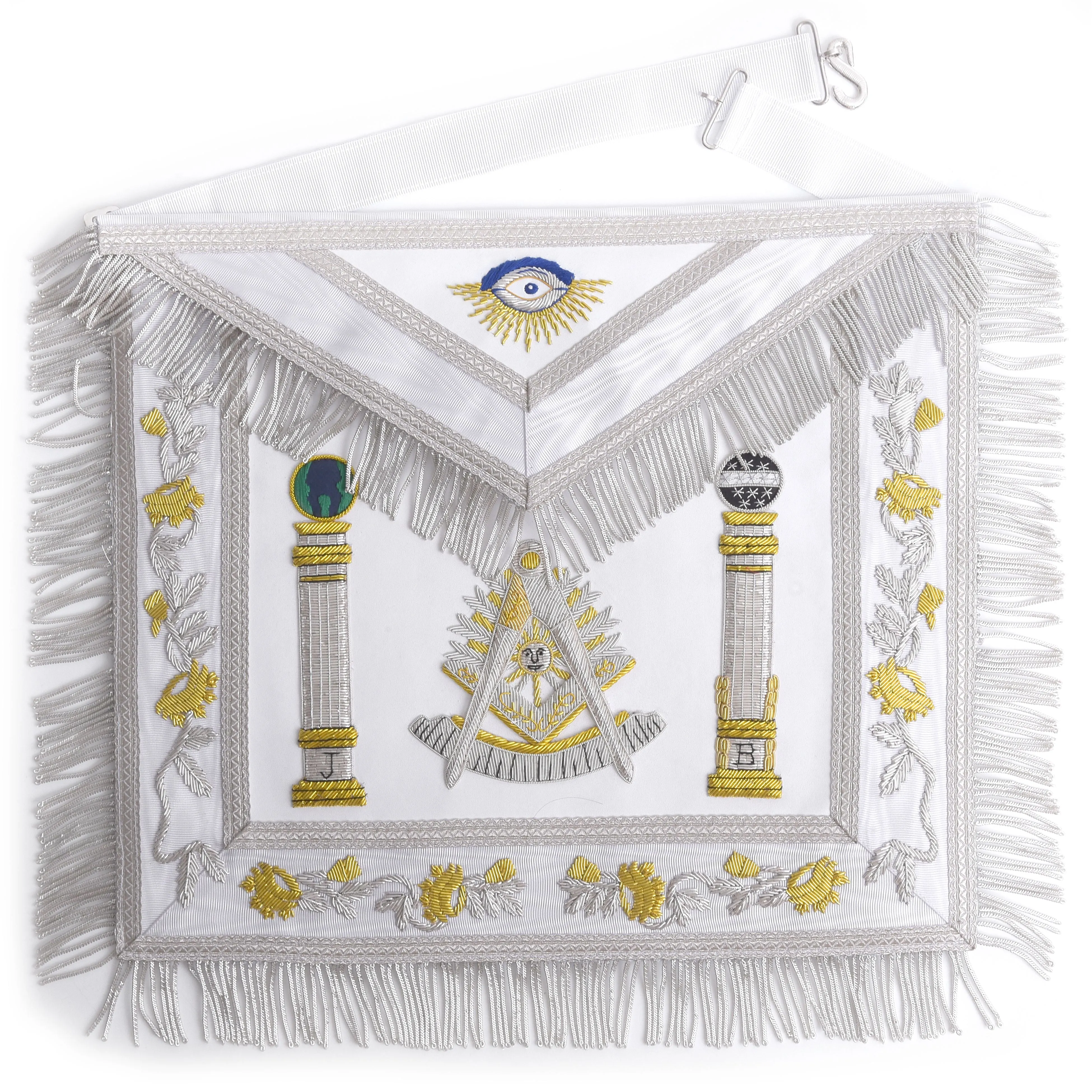 Past Master Blue Lodge California Regulation Apron - White & Gold With Pillars