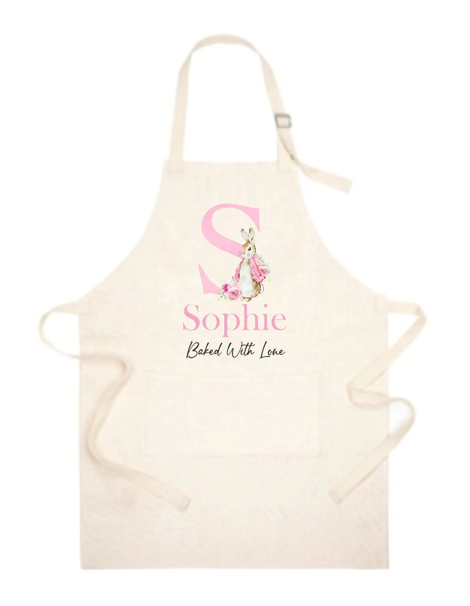 Personalised Peter Rabbit Initial Apron - Pink