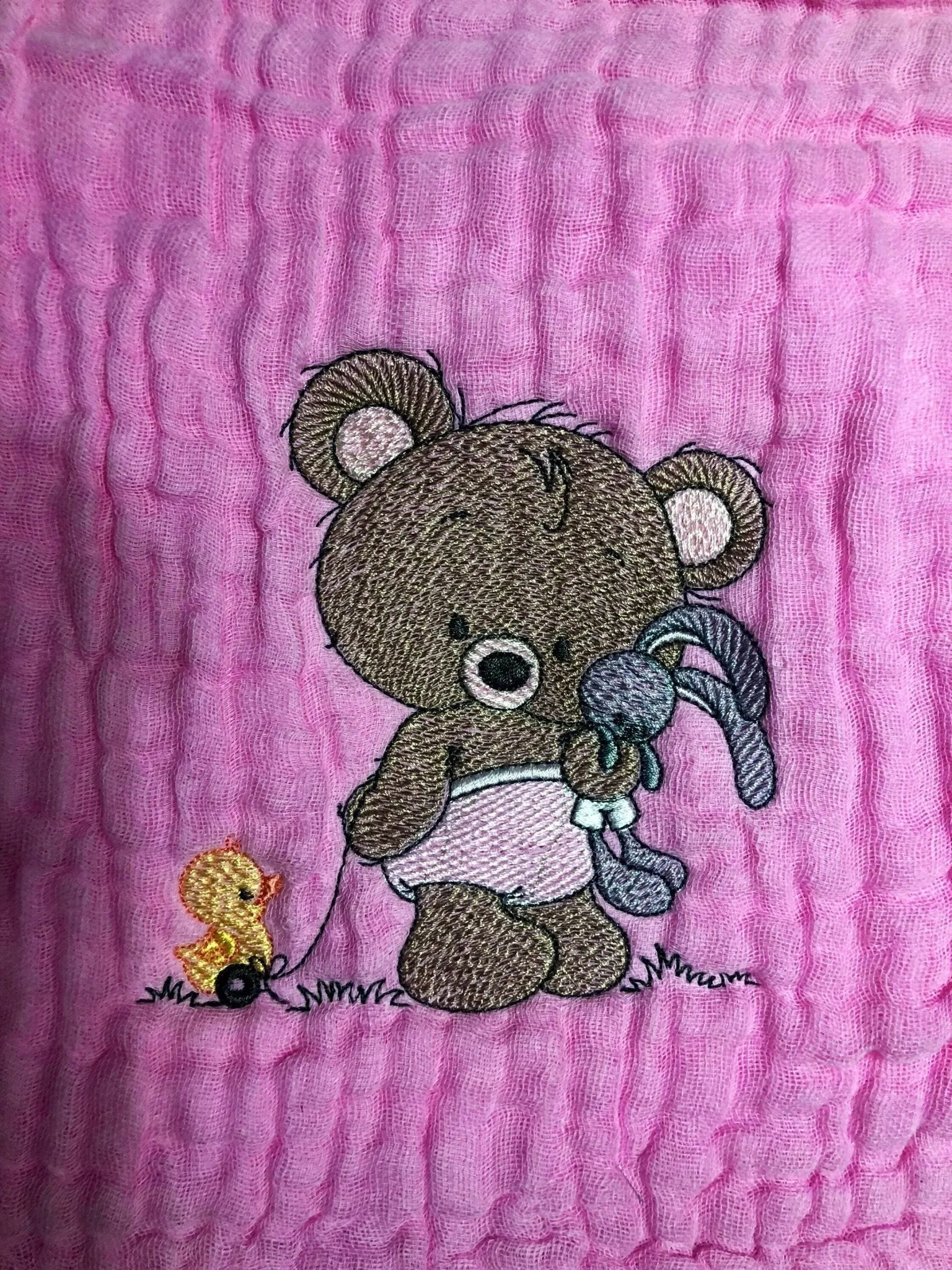 Personalized Bear Muslin Baby Handmade Swaddle Blanket ,Newborn Shower Gift