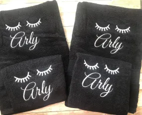 Personalized Name Makeup Remover Eyelash Bath Towel Sets, Birthday Hostess Gifts