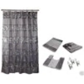 Popular Bath Sinatra Silver 18 Piece Bath Set, Includes Shower Curtain, Resin Hooks, 2 Rugs and Towel Set