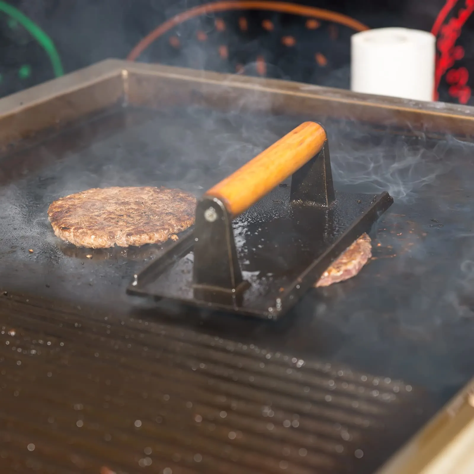 Pre-Seasoned Cast Iron Grill Press with Wooden Handle, 1x