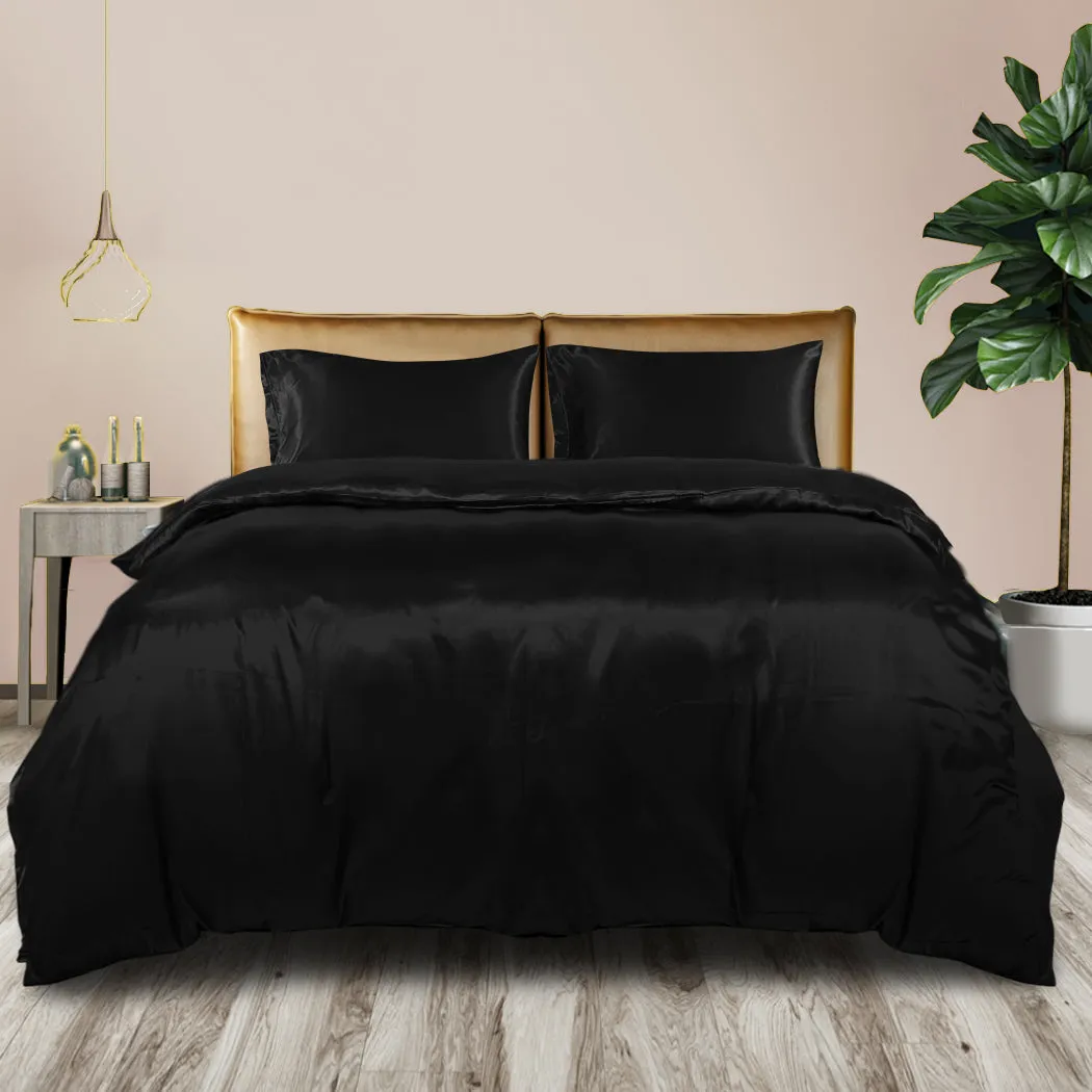 QUEEN 3-Piece Quilt Cover Set Bedspread Pillowcases - Black