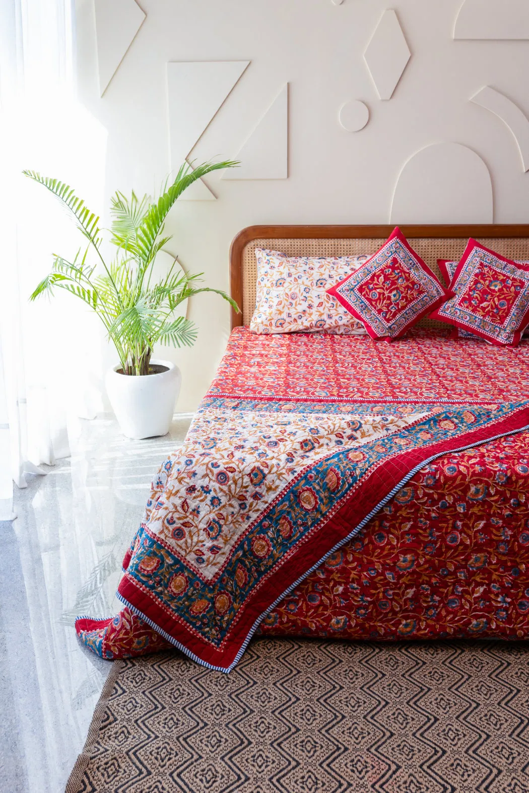 Royal Jaipur Harmony Hand Block Print Premium Bed Linen Set (6 Pieces)