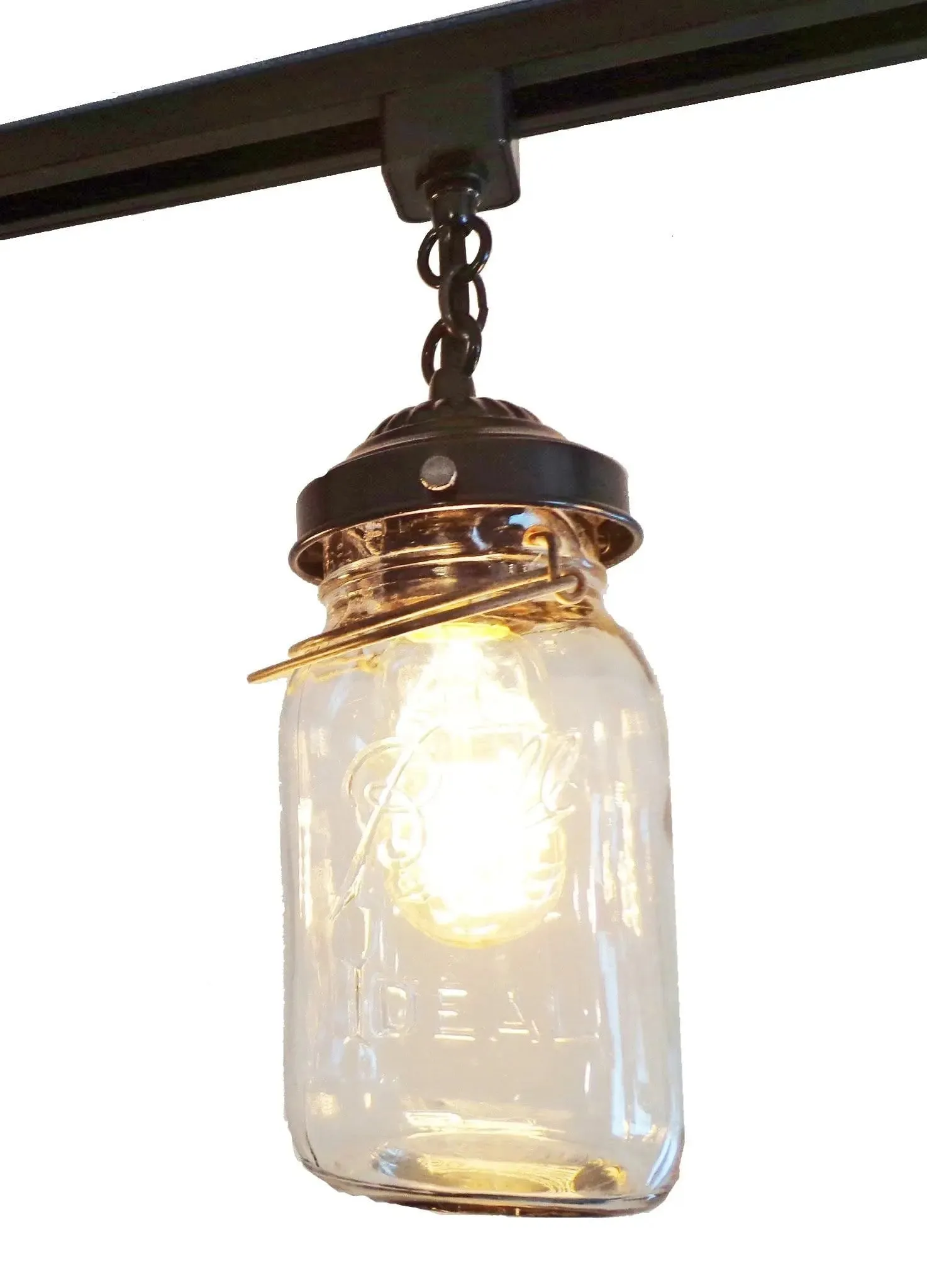 Rustic Mason Jar TRACK LIGHT Chain Trio of Vintage Quarts