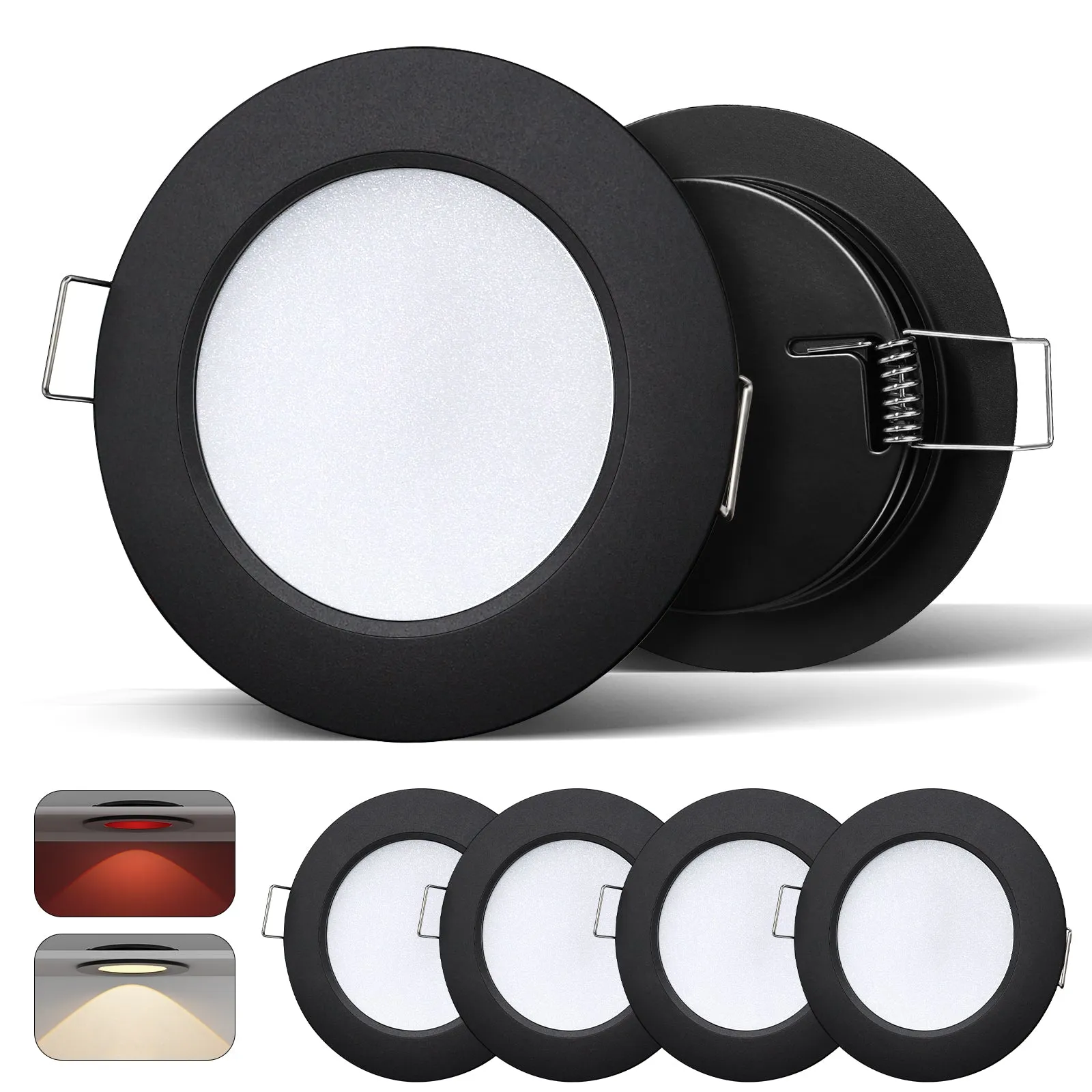 RV 3” Recessed Puck Light, 12V Bi-color for Boat Camper Van, 3W CRI90  Dual Color  (Note:Works with acegoo 12V dual-mode dimmer)