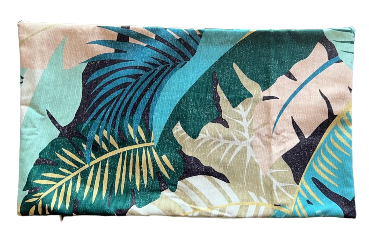 Sale: Retro 1980's Style Tropical Pillow Sham / Peach Turquoise Gold Cushion Cover 20x20 / Banana Leaf Canvas Pillow Case