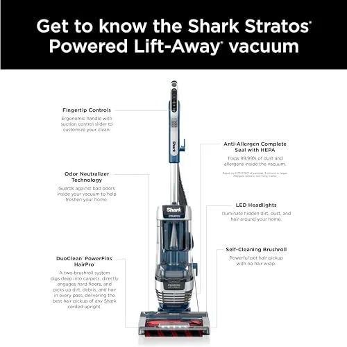 Shark Upright Vacuum, Stratos with DuoClean PowerFins, HairPro, Powered Lift-Away, Self-Cleaning Brushroll, & Odor Neutralizer Technology, Navy, AZ3002