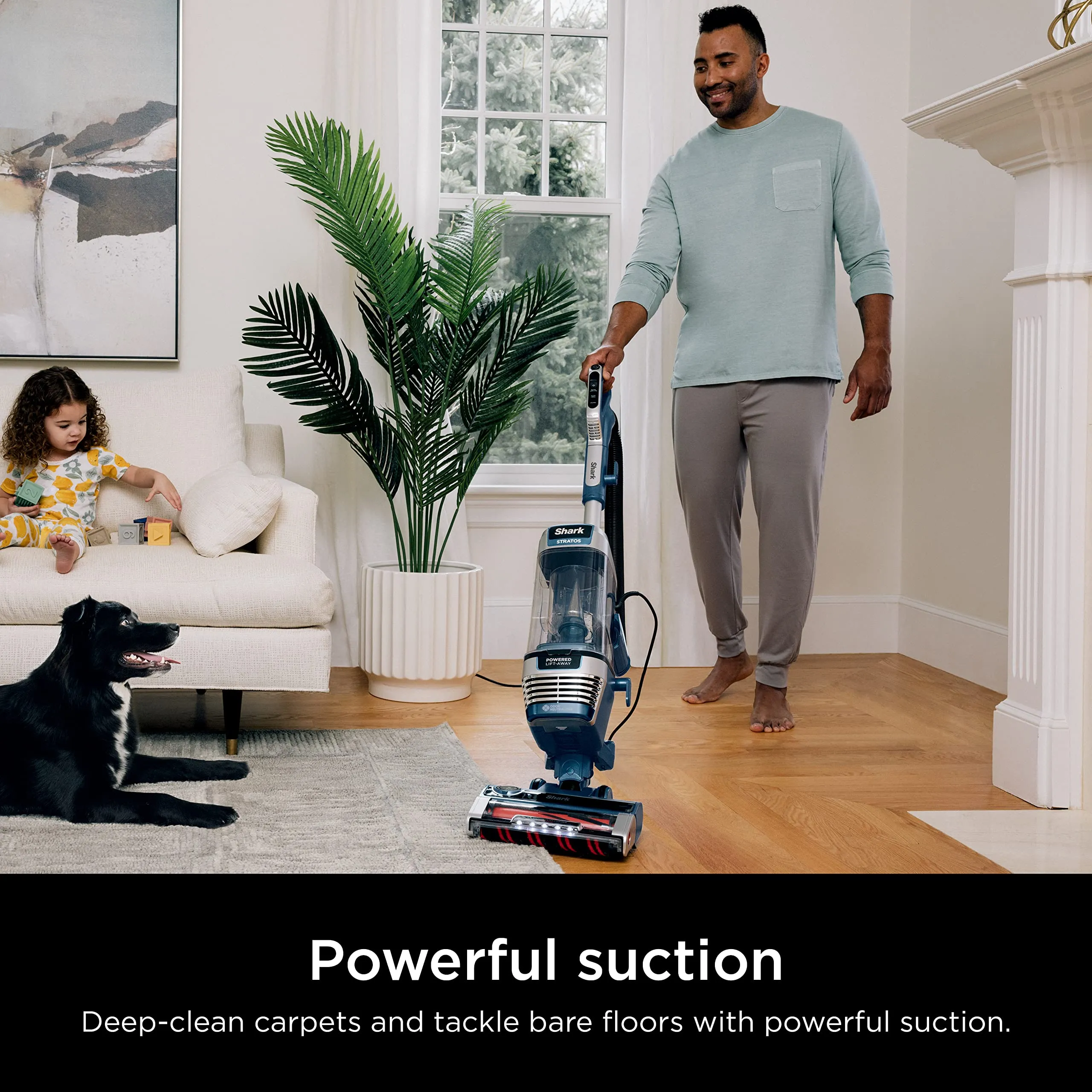 Shark Upright Vacuum, Stratos with DuoClean PowerFins, HairPro, Powered Lift-Away, Self-Cleaning Brushroll, & Odor Neutralizer Technology, Navy, AZ3002