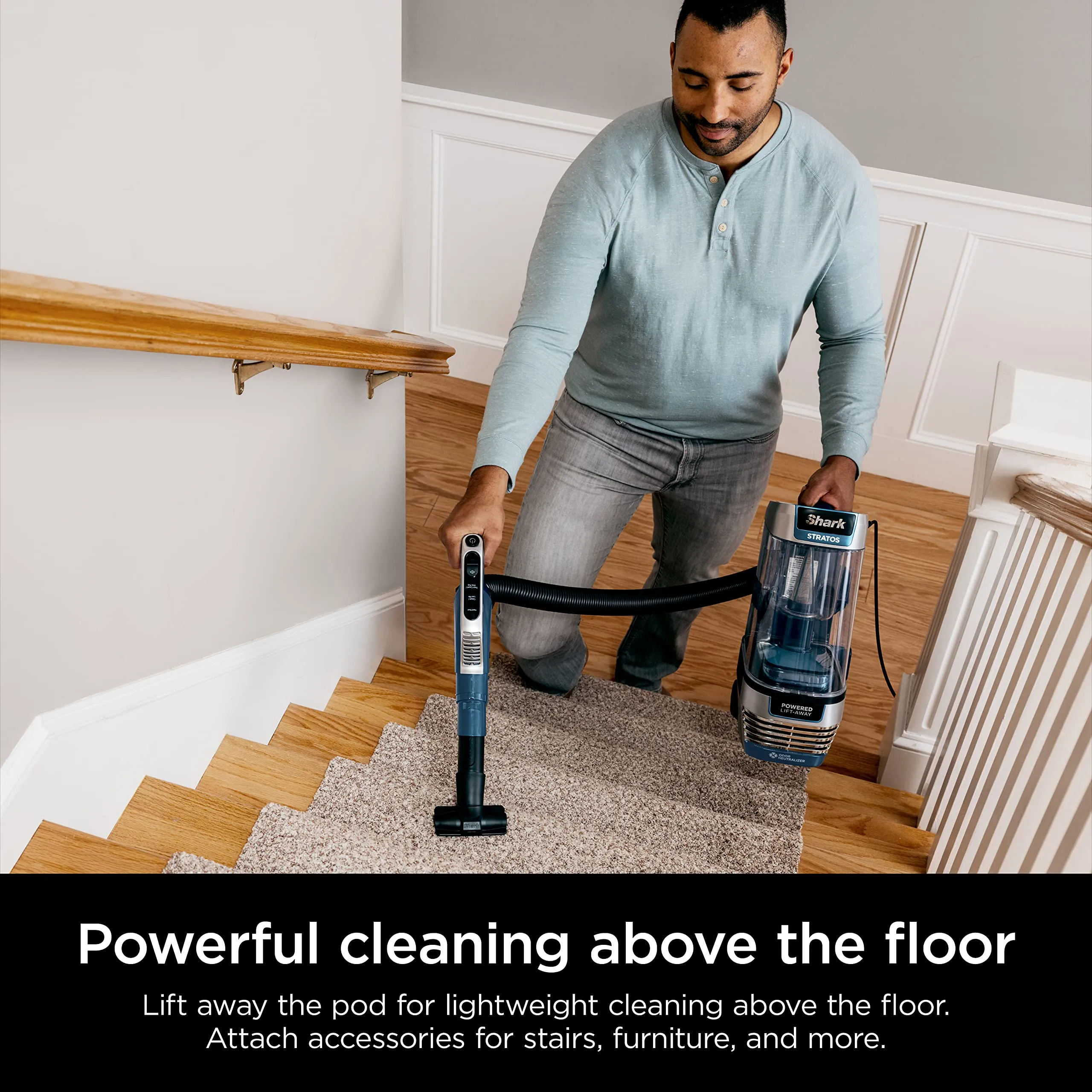 Shark Upright Vacuum, Stratos with DuoClean PowerFins, HairPro, Powered Lift-Away, Self-Cleaning Brushroll, & Odor Neutralizer Technology, Navy, AZ3002