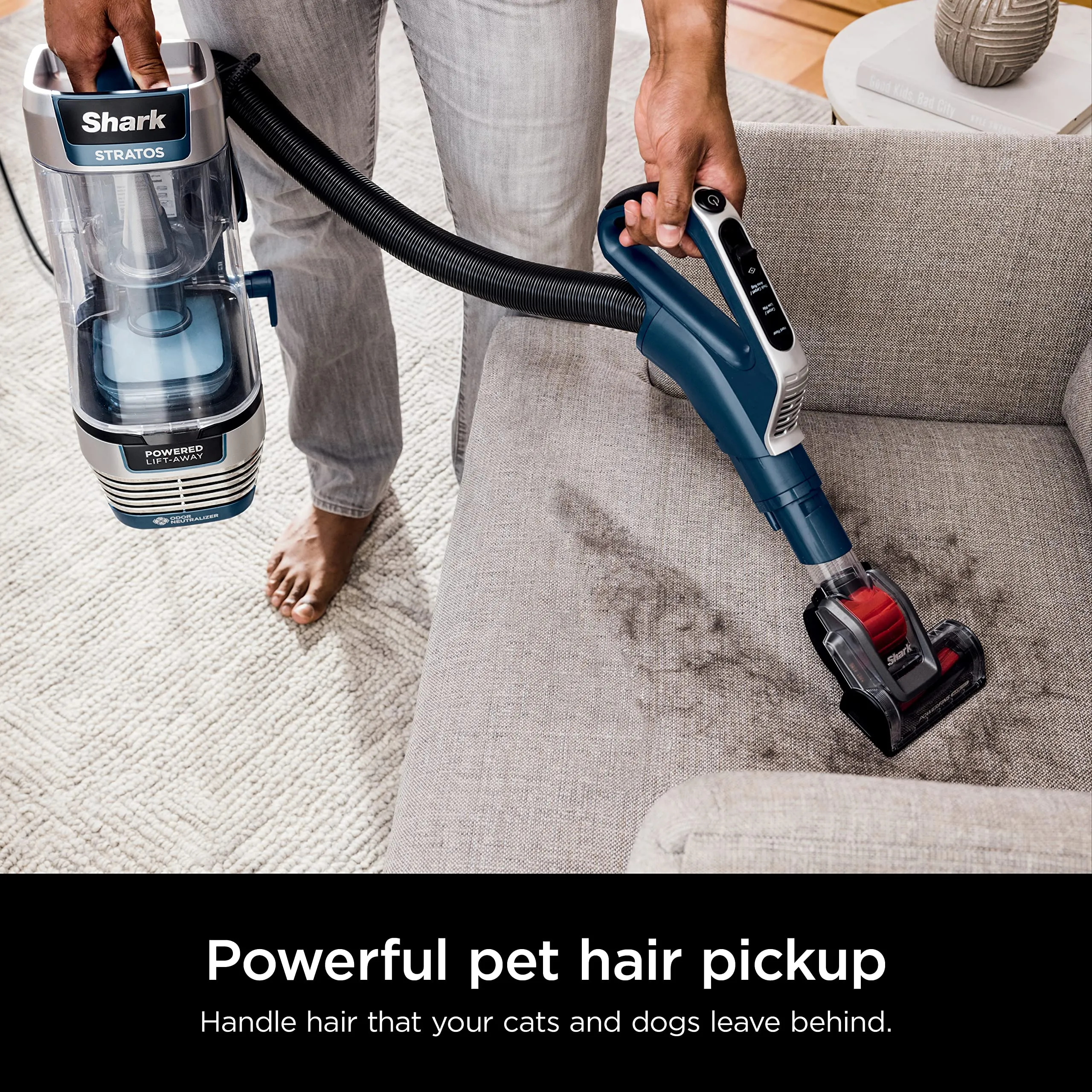 Shark Upright Vacuum, Stratos with DuoClean PowerFins, HairPro, Powered Lift-Away, Self-Cleaning Brushroll, & Odor Neutralizer Technology, Navy, AZ3002