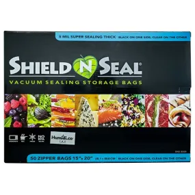 Shield N Seal® Vacuum Seal Bags, 15"x20", Zipper, Black/Clear (50 Bags)