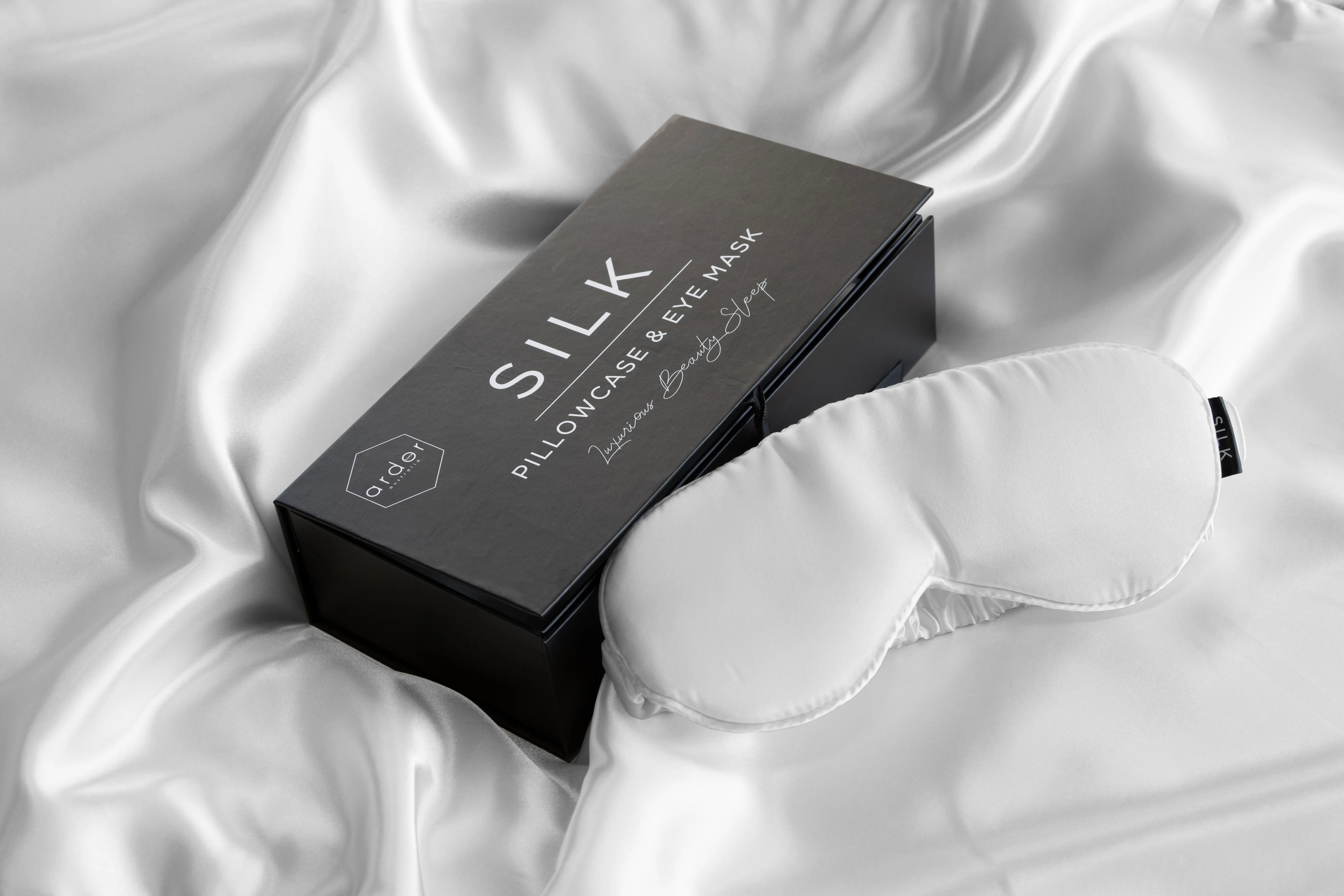 Silk Pillowcase and Eye Mask Gift Set WHITE by Ardor