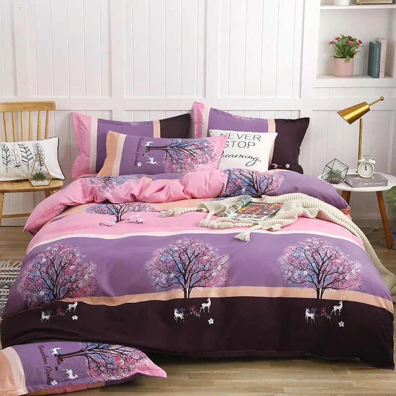 Simple Cotton Sanding Four-piece Set Thickening Small Bed Quilt Cover