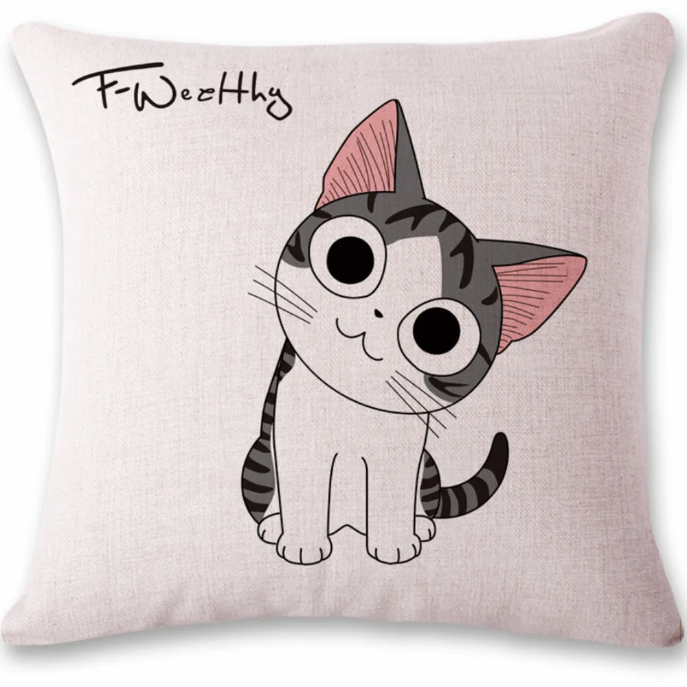 Square throw Pillow Covers with Anime Kitty Images pack of 4 (with or without inserts)