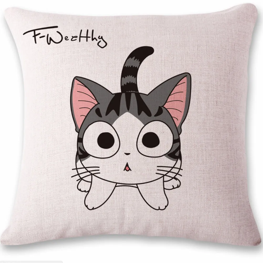 Square throw Pillow Covers with Anime Kitty Images pack of 4 (with or without inserts)