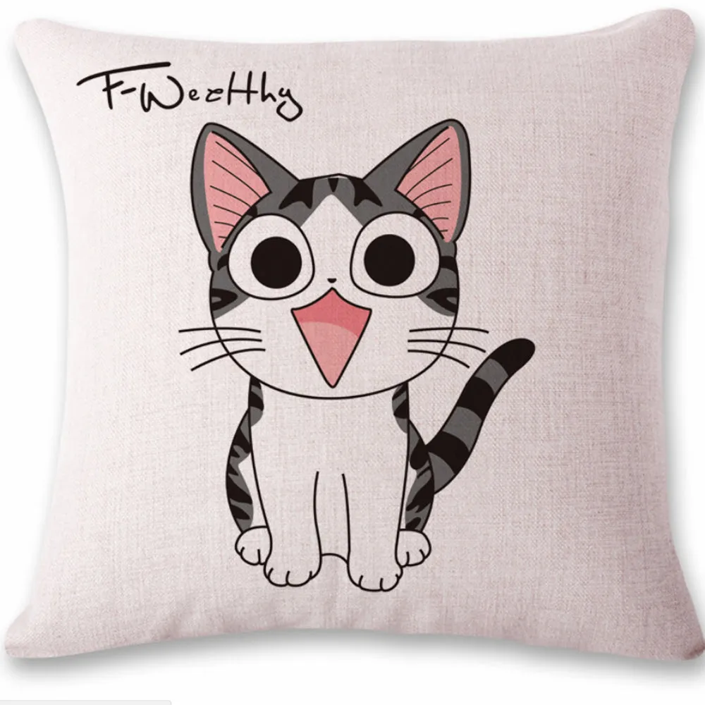 Square throw Pillow Covers with Anime Kitty Images pack of 4 (with or without inserts)