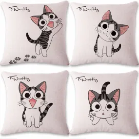 Square throw Pillow Covers with Anime Kitty Images pack of 4 (with or without inserts)