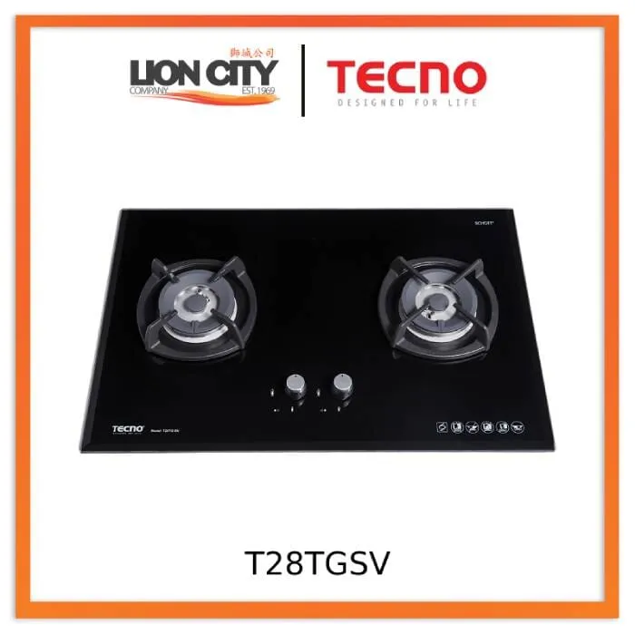 Tecno Uno T 28 TGSV Toughened Glass Hob (SCHOTT)  75cm, V.V.S, INFERNO*  2 Burners (2x Big)