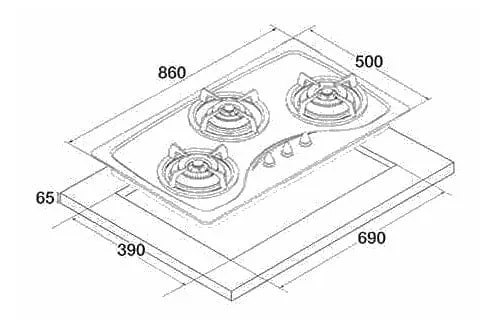 Tecno Uno T 333 TGSV / MTGY Toughened Glass Hob (SCHOTT) Matte Grey 86cm, V.V.S  3 Burners (2x Big, 1x Medium)