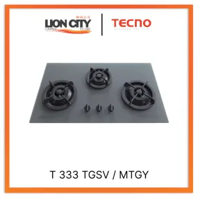 Tecno Uno T 333 TGSV / MTGY Toughened Glass Hob (SCHOTT) Matte Grey 86cm, V.V.S  3 Burners (2x Big, 1x Medium)