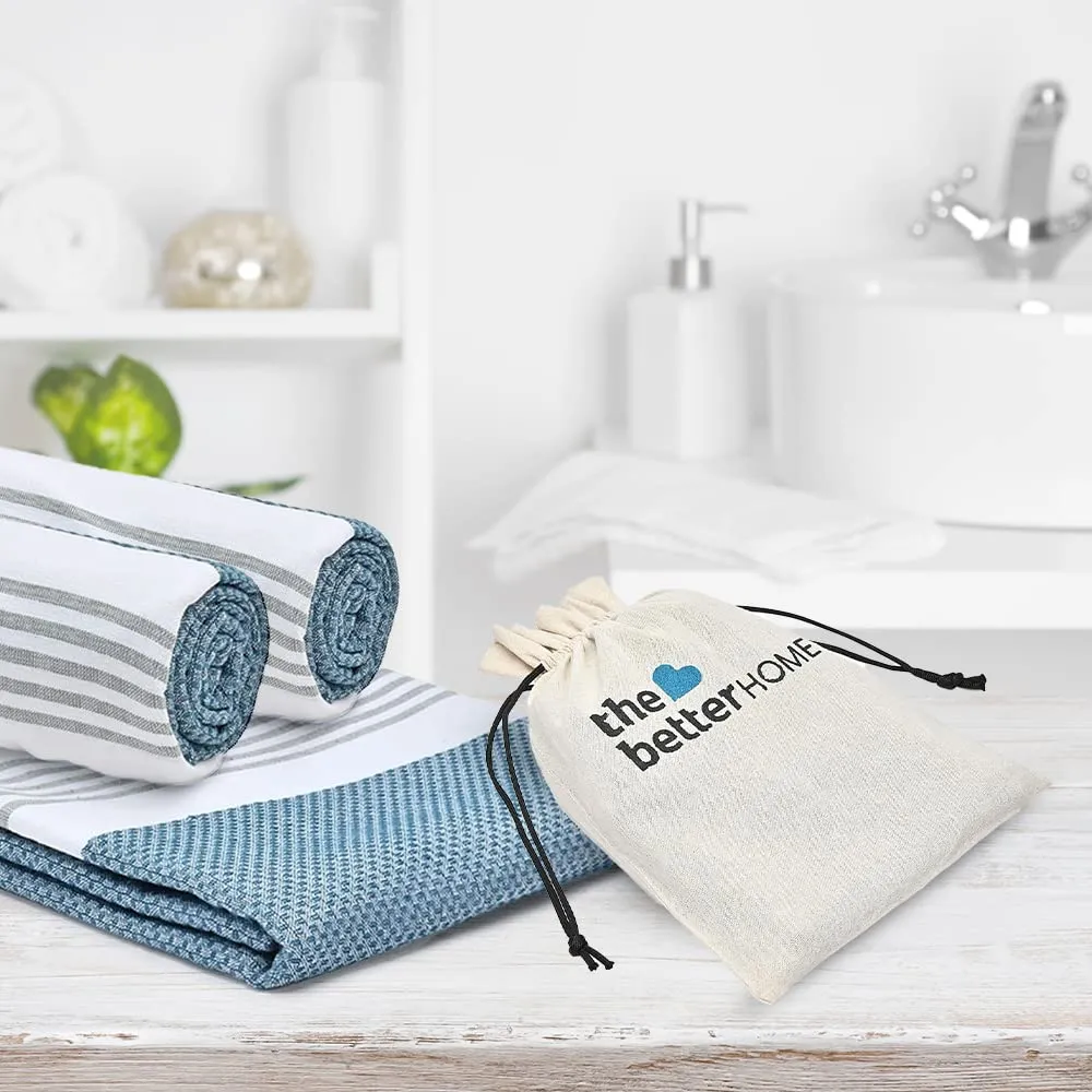 The Better Home 100% Cotton Turkish Bath Towel | Quick Drying Cotton Towel | Light Weight, Soft & Absorbent Turkish Towel (Pack of 2, Blue)