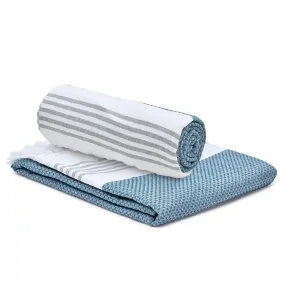 The Better Home 100% Cotton Turkish Bath Towel | Quick Drying Cotton Towel | Light Weight, Soft & Absorbent Turkish Towel (Pack of 2, Blue)