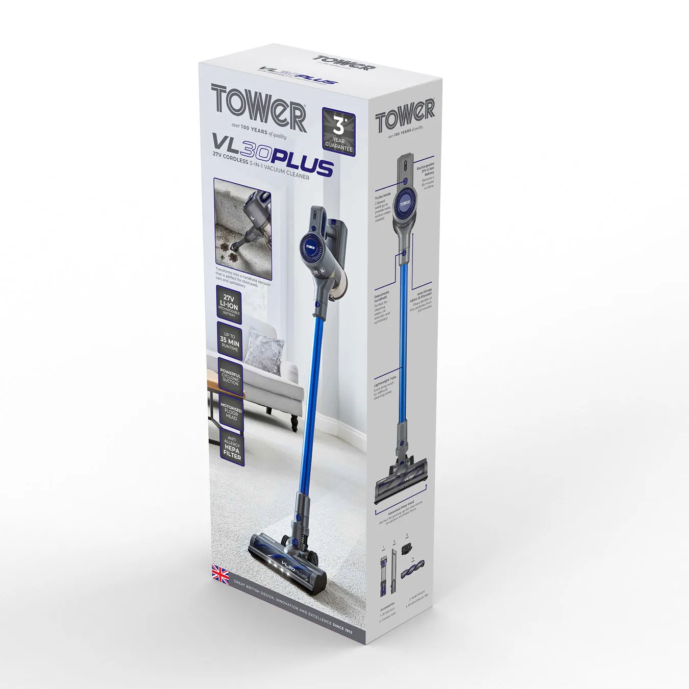 Tower VL30 Plus 22.2V Cordless 3-IN-1 DC Vacuum Cleaner - Blue