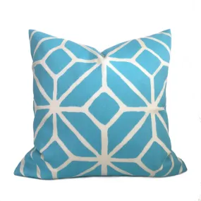 Trina Turk Schumacher Trellis Print Pool Blue White Indoor Outdoor Pillow Cover