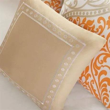 Twin size 4-Piece Orange White Damask Print Comforter Set