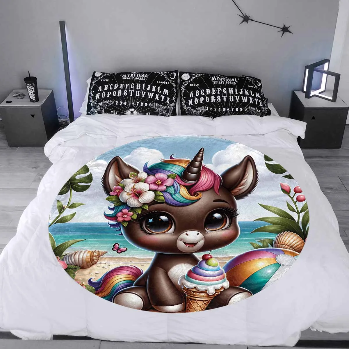 Unicorn_Awd35131  Circular Micro Fleece Blanket 47"