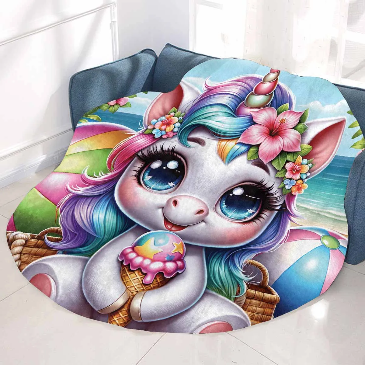 Unicorn_Awd35133  Circular Micro Fleece Blanket 47"