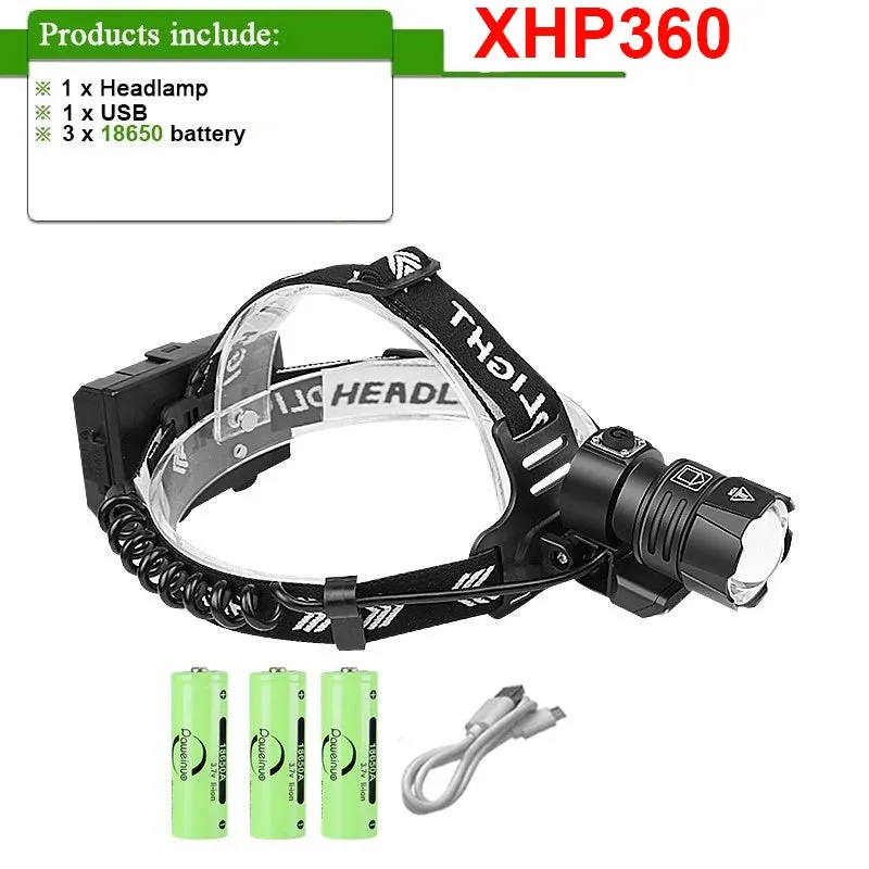 Upgraded LED Headlamp XHP360 COB Headlight Fishing Head Flashlight USB Rechargeable Head Lamp Light Hunting Head Lantern 18650