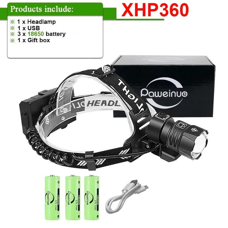 Upgraded LED Headlamp XHP360 COB Headlight Fishing Head Flashlight USB Rechargeable Head Lamp Light Hunting Head Lantern 18650