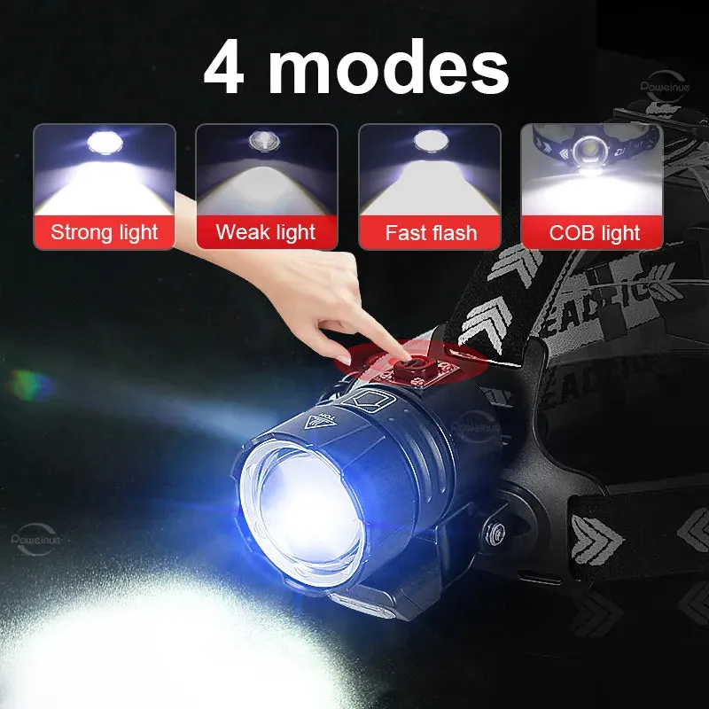 Upgraded LED Headlamp XHP360 COB Headlight Fishing Head Flashlight USB Rechargeable Head Lamp Light Hunting Head Lantern 18650