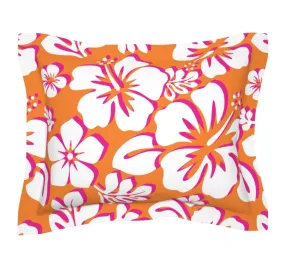 White and Hot Pink on Orange Hawaiian Hibiscus Flowers Pillow Sham