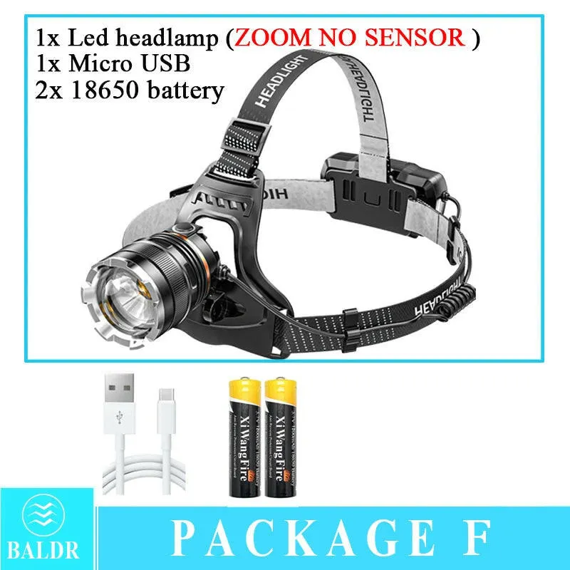 XHP50 LED Sensor Headlamp Waterproof Head Light Rechargeable Fishing Searching Camping Head Flashlight Zoom Lantern