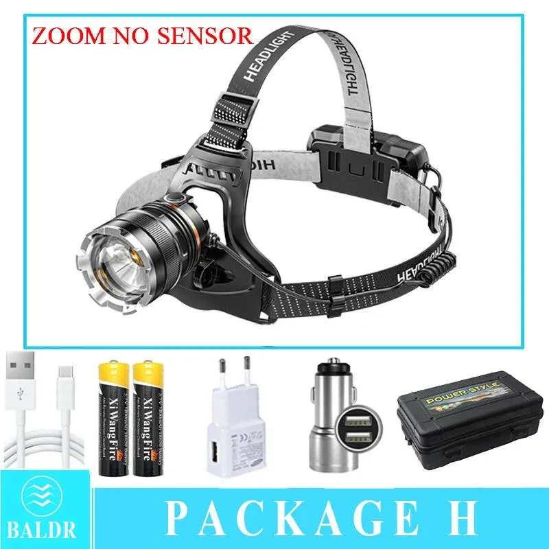 XHP50 LED Sensor Headlamp Waterproof Head Light Rechargeable Fishing Searching Camping Head Flashlight Zoom Lantern