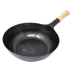 Yamada Hammered Iron Wooden Handle Flat Bottom Wok (1.2mm Thickness)