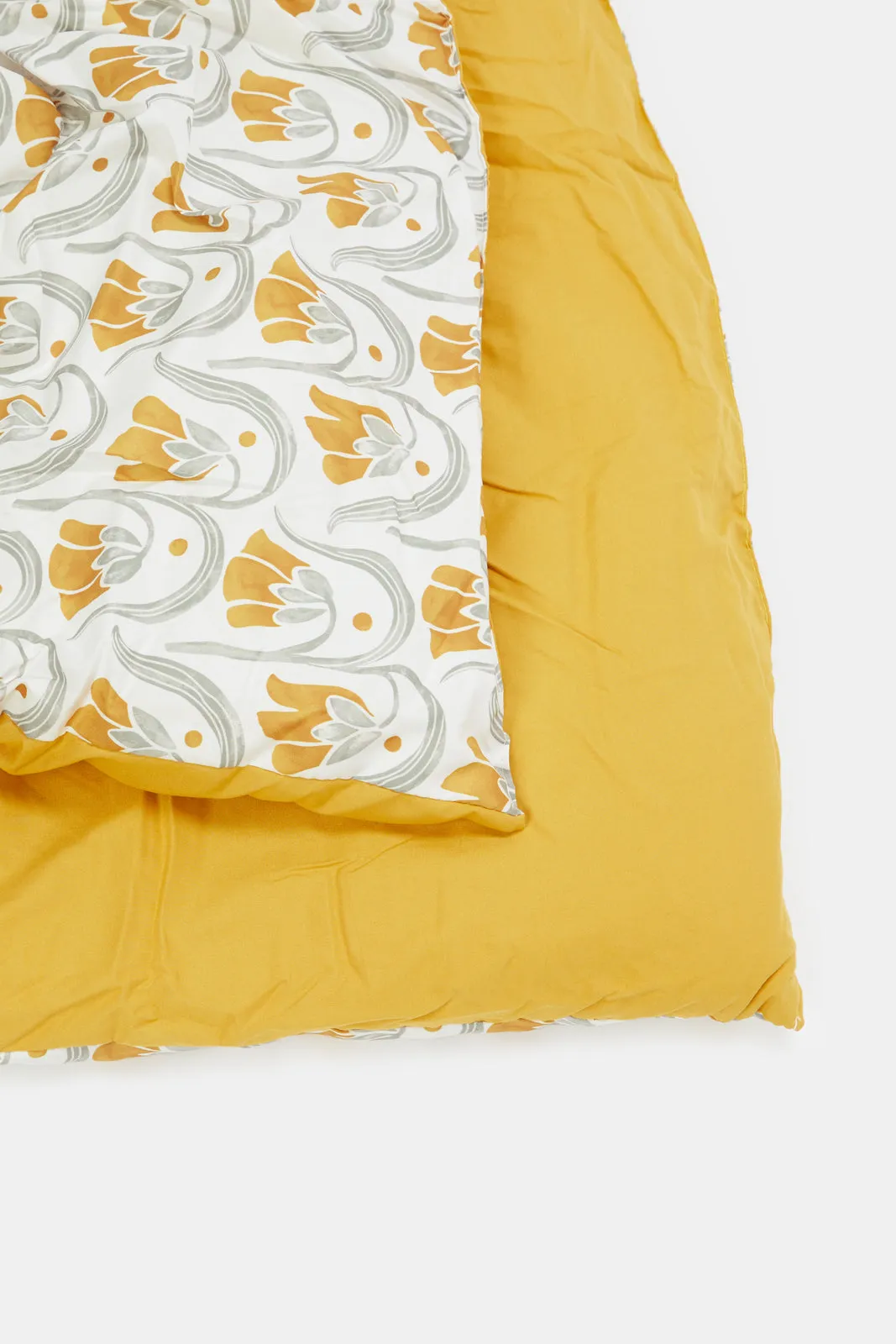 Yellow 3 Piece Floral Printed Comforter Set (Single Size)