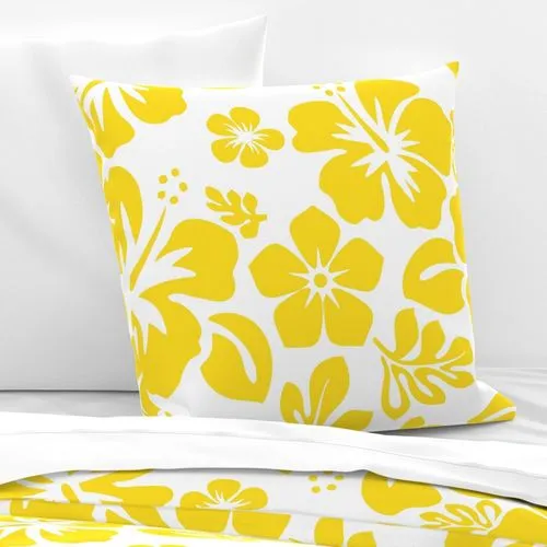 Yellow Hawaiian Hibiscus Flowers on White Euro Pillow Sham