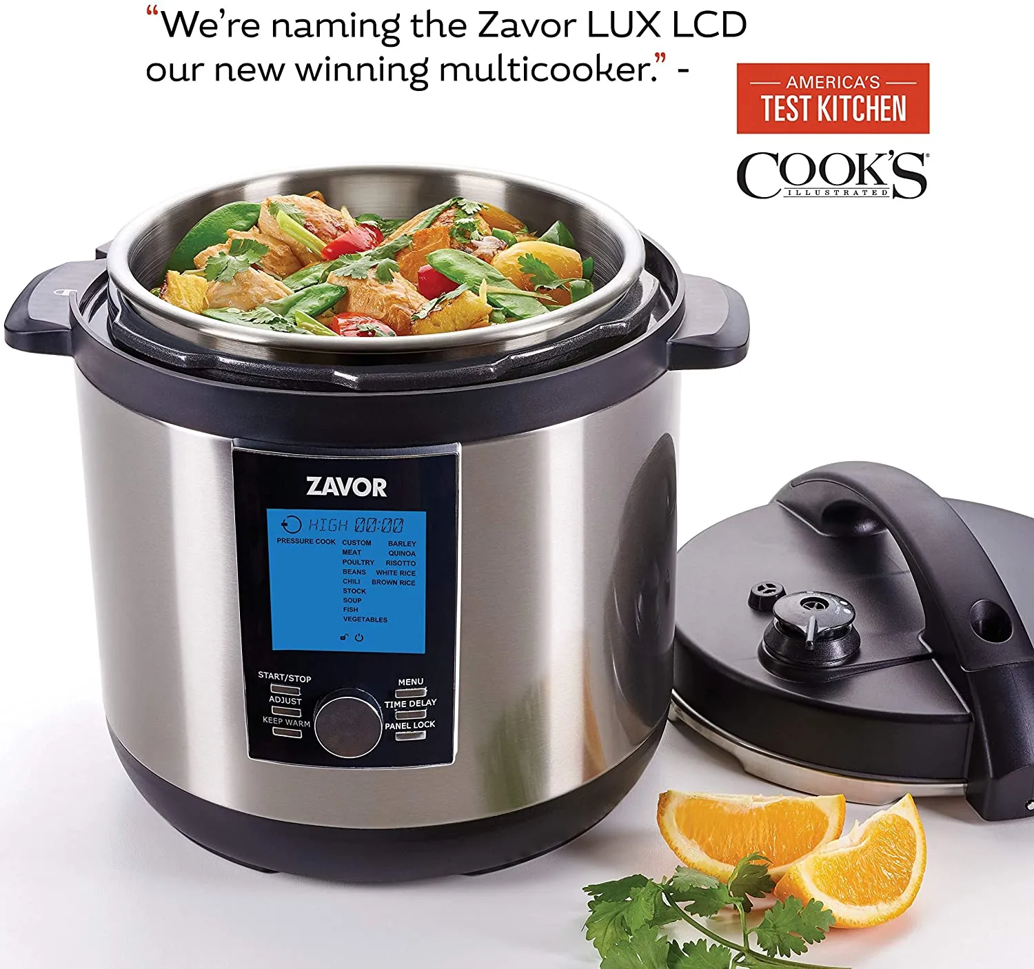 Zavor LUX LCD 8 Quart Programmable Electric Multi-Cooker: Pressure Cooker, Slow Cooker, Rice Cooker, Yogurt Maker, Steamer and More - Stainless Steel (ZSELL03)