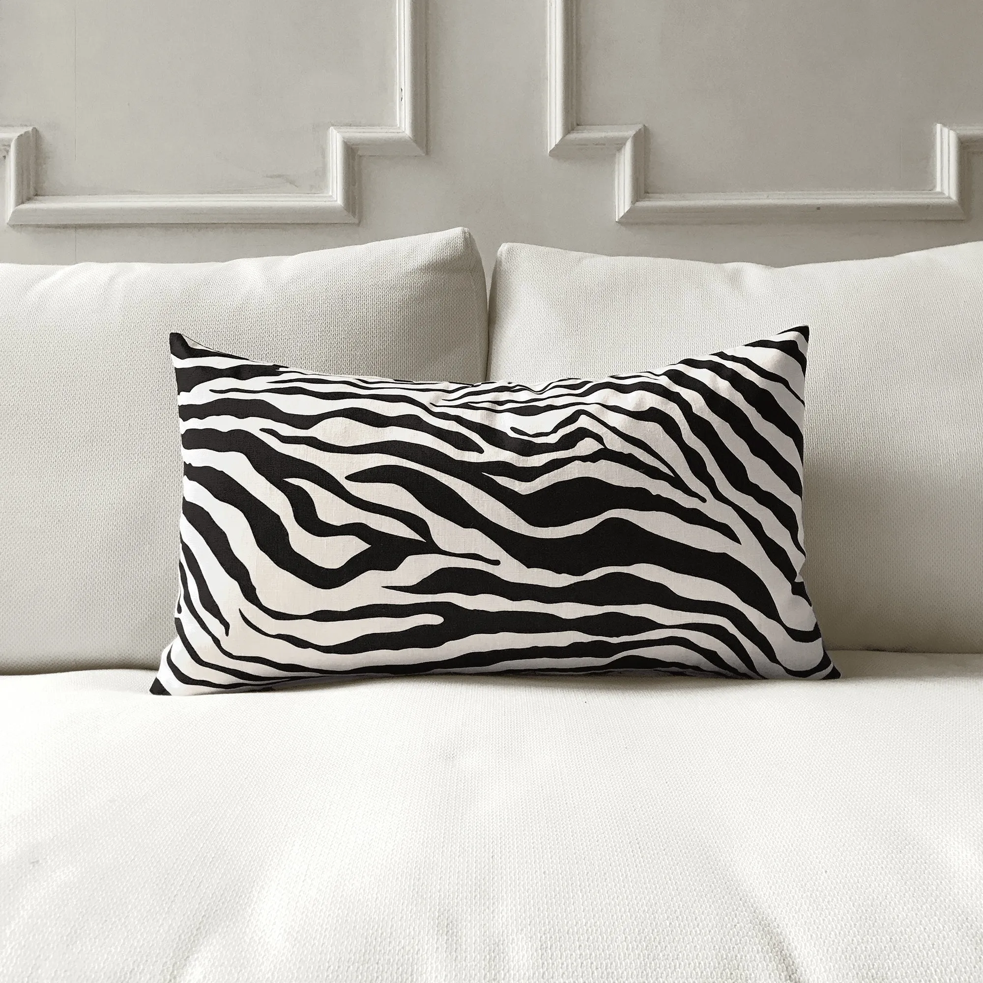 Zebra 100% Cotton Lumbar Pillow Cover 15x26