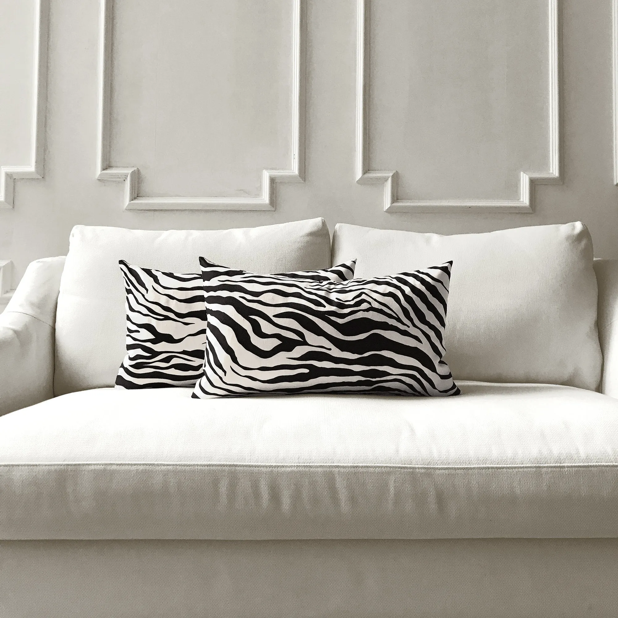 Zebra 100% Cotton Lumbar Pillow Cover 15x26