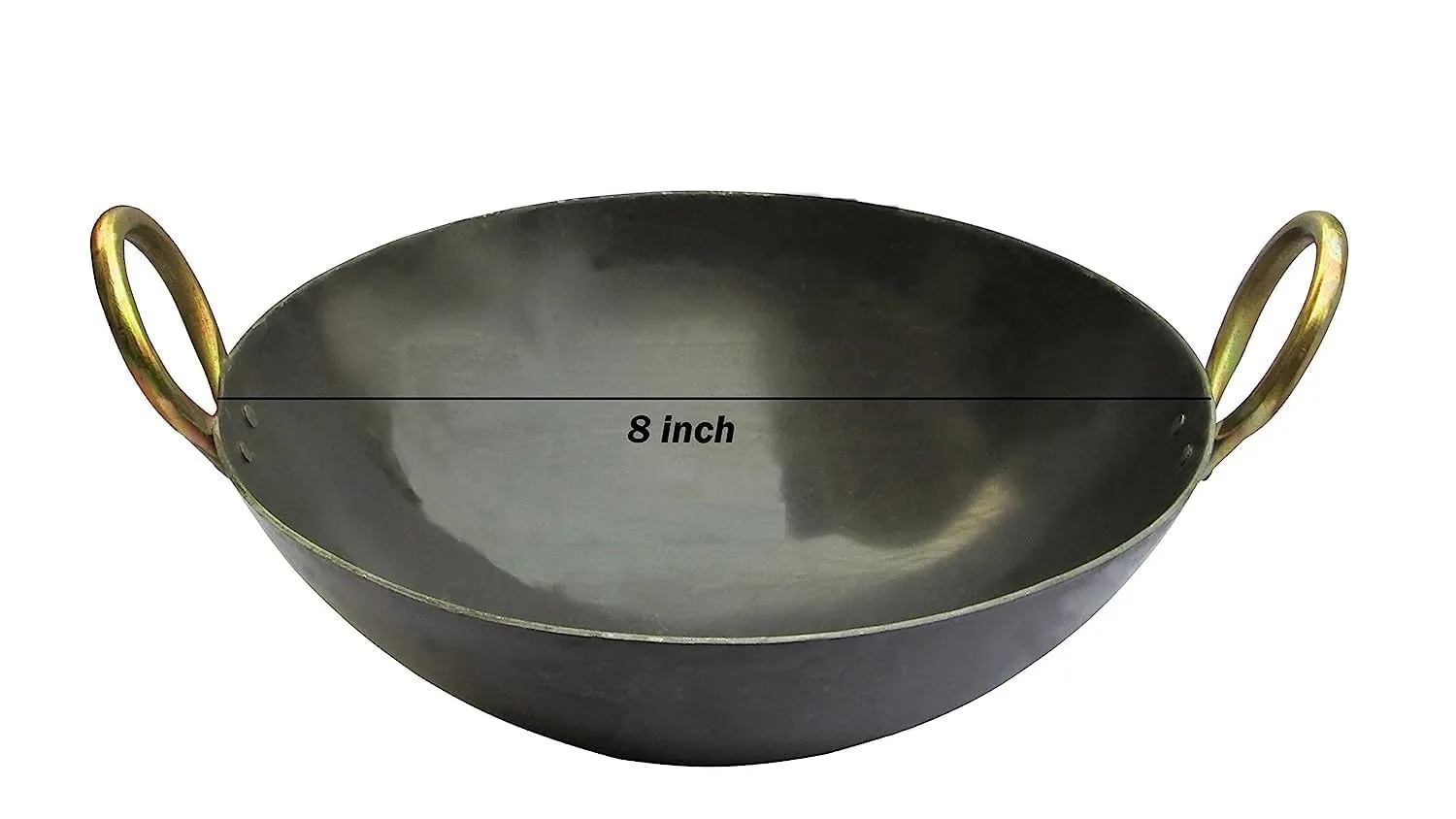 Zoov Deep Bottom Iron Kadai/Kadhai for Cooking & Deep Frying with Strong Golden Rings (8 inch Iron kadhai)